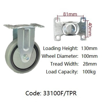 Ø100mm (4") Thermoplastic Rubber (TPR) Wheel Castors | 100KG capacity per castor