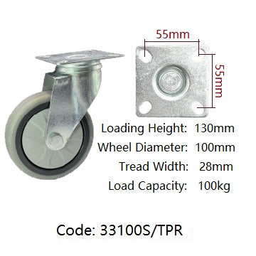 100mm Grey Thermoplastic Rubber (TPR) Wheel | Supo Castors Australia