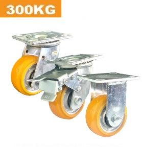 Ø100mm (4") Orange Urethane on Cast Iron Wheel Castors | 300KG capacity per castor