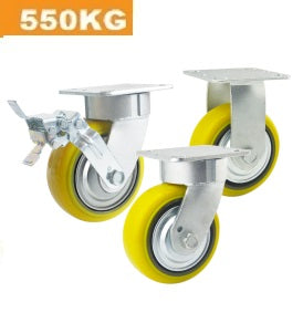 Ø150mm (6") Yellow Urethane on Cast Iron Wheel Castors | 550KG capacity per castor