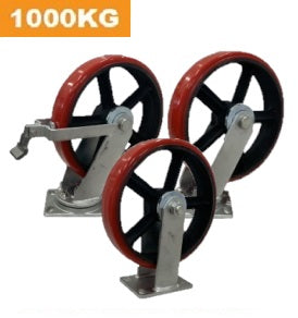 Ø300mm (12") Red Urethane on Cast Iron Wheel Castors | 1000KG capacity per castor
