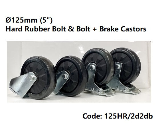 SET of 4:  Ø65mm (2½") & Ø100mm (4") & Ø125mm (5") Hard Rubber Castors
