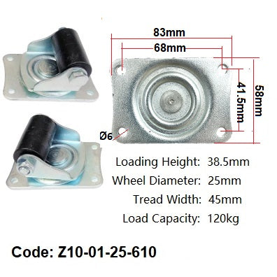 Ø25mm (1") Glass Filled Nylon Wheel Castors |120KG capacity per castor