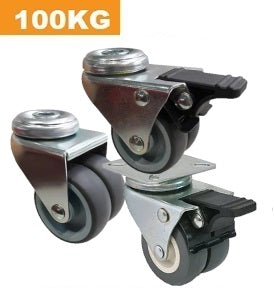 Ø50mm (2") Grey Thermoplastic Rubber (TPR) Twin Wheels | 100KG Castors
