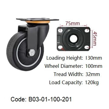 Ø100mm (4") Thermoplastic Polyurethane (TPU) Wheel Castors | 130KG capacity per castor