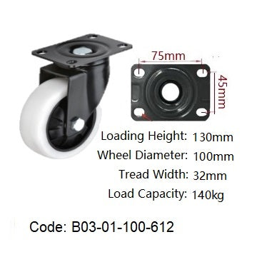 Ø100mm (4") Polyamide (Nylon) Wheel Castors | 140KG capacity per castor