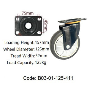 Ø125mm (5") Thermoplastic Rubber (TPR) Wheel Castors | 125KG capacity per castor