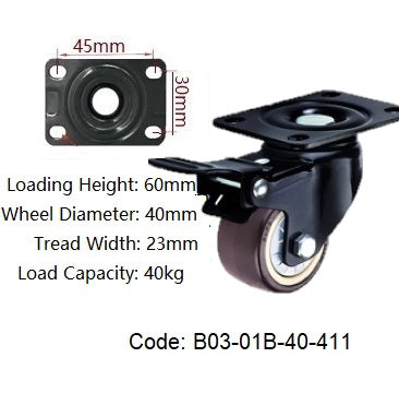 Ø40mm (1¾") Thermoplastic Rubber (TPR) Wheel Castors | 40KG capacity per castor