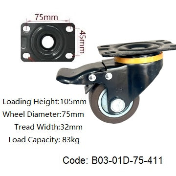 Ø75mm (3") Thermoplastic Rubber (TPR) Wheel Castors | 83KG capacity per castor