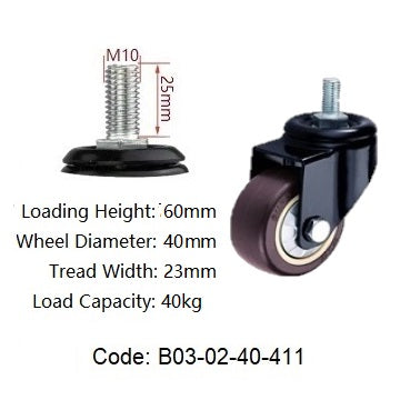 Ø40mm (1¾") Thermoplastic Rubber (TPR) Wheel Castors | 40KG capacity per castor