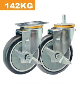 Ø125mm (5") Polyurethane (PU) Wheel Castors with Side Brake | 142KG capacity per castor