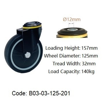 Ø125mm (5") Thermoplastic Polyurethane (TPU) Wheel Castors | 142KG capacity per castor
