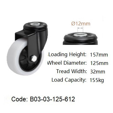 Ø125mm (5") Polyamide (Nylon) Wheel Castors | 155KG capacity per castor