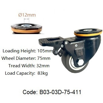 Ø75mm (3") Thermoplastic Rubber (TPR) Wheel Castors | 83KG capacity per castor