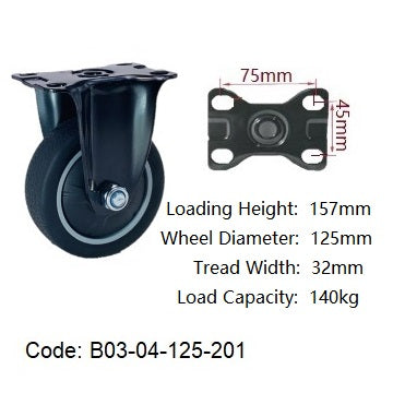 Ø125mm (5") Thermoplastic Polyurethane (TPU) Wheel Castors | 142KG capacity per castor