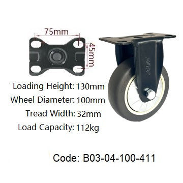 Ø100mm (4") Thermoplastic Rubber (TPR) Wheel Castors | 112KG capacity per castor