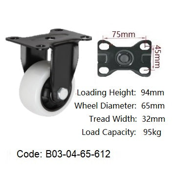 Ø65mm (2½") Polyamide (Nylon) Wheel Castors | 95KG capacity per castor