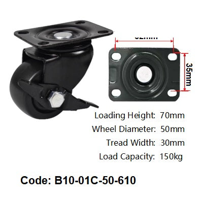 Ø50mm (2") Black Polyamide (Nylon) Wheel Castors |150KG capacity per castor