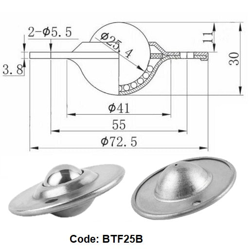 Ball Transfers Unit with Ø25.4mm (1") & Ø15.8mm (0.5")