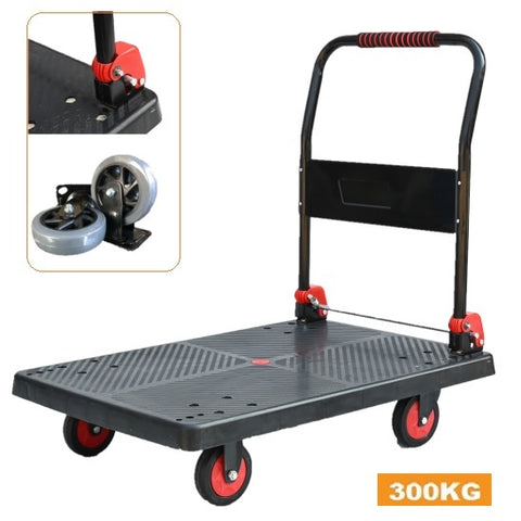 Folding Platform Trolley with High Handle & Hand Trolley | 300kg | BLACK