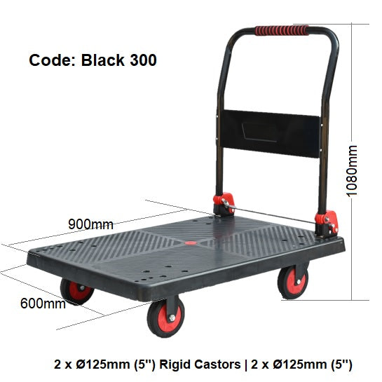 Folding Platform Trolley with High Handle & Hand Trolley | 300kg | BLACK