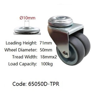Ø50mm (2") Grey Thermoplastic Rubber (TPR) Twin Wheels | 100KG Castors