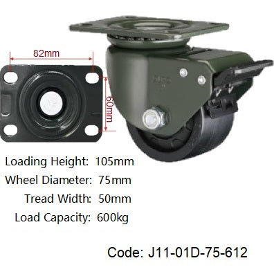 Ø75mm (3") Black Nylon Wheel Castors | 600KG capacity per castor