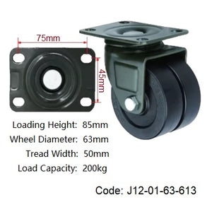 Ø63mm (2½") Nylon Twin Wheels Castors | 200KG capacity per castor