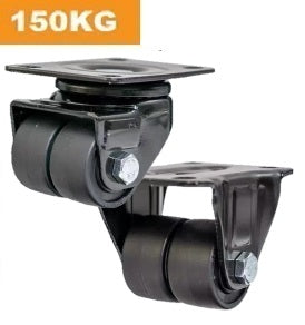 Ø40mm (1¾") Black Nylon Twin Wheel Castors | 150KG capacity per castor