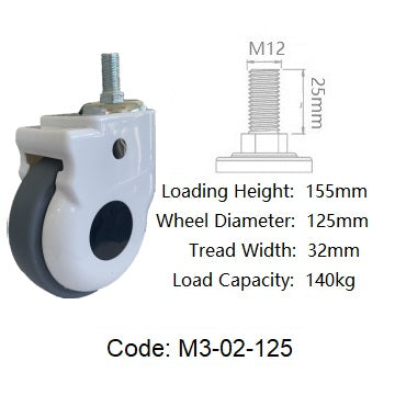 Ø125mm (5") Thermoplastic Rubber (TPR) Wheel Medical Castors | 140KG capacity per castor