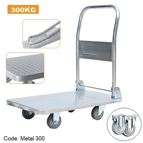 Folding Galvanized Steel Platform Trolley & Hand Trolley | 300kg | SILVER