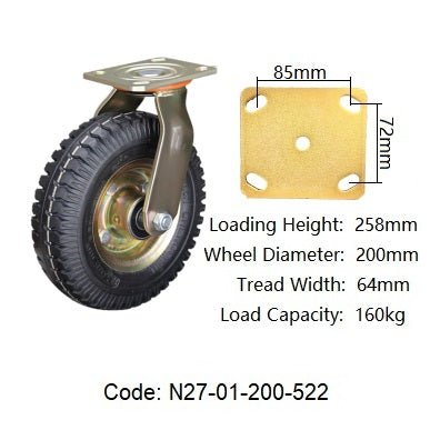 Ø200mm (8") Pneumatic Wheel Castor | 160KG Capacity > Chrome Rim