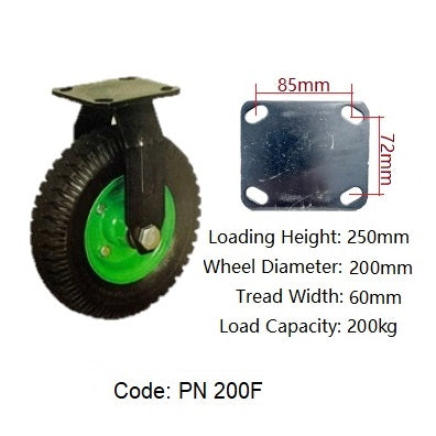 Ø200mm (8") Pneumatic Wheel Castor | 200KG Capacity > Green Rim