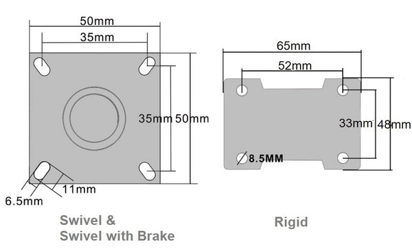 Ø50mm (2") Grey Thermoplastic Rubber (TPR) Wheel Castors | 45KG capacity per castor
