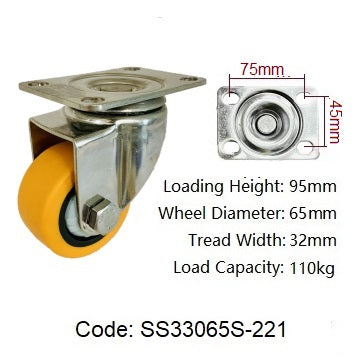 Ø65mm (2½") Nylon Wheel 304 Stainless Steel Castors | 110KG capacity per castor
