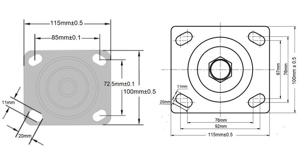 Ø250mm (10") Solid Rubber Wheel Castors | 200KG capacity per castor