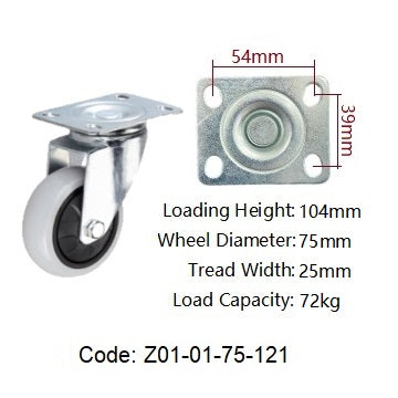 Ø75mm (3") Polypropylene (PP) Wheel Castors | 72KG capacity per castor