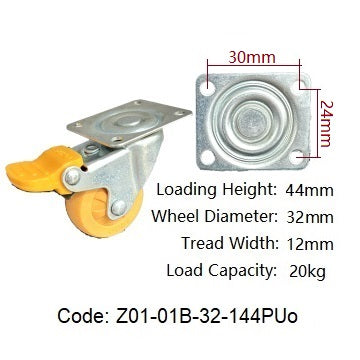 Ø32mm (1¼") Polyurethane (PU) Wheel Castors | 20KG capacity per castor