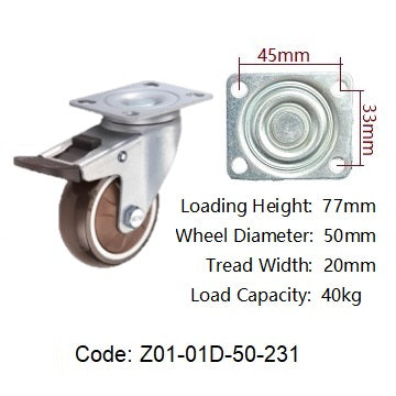 Ø50mm (2") Brown Polyurethane (PU) Wheel Castors | 40KG capacity per castor
