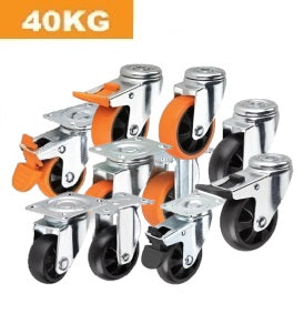 Ø50mm (2") Black &Orange Polyurethane (PU) Wheel Castors| 40KG capacity per castor