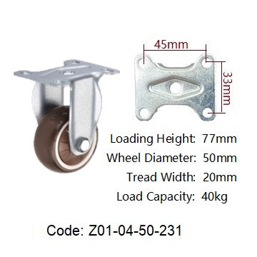 Ø50mm (2") Brown Polyurethane (PU) Wheel Castors | 40KG capacity per castor