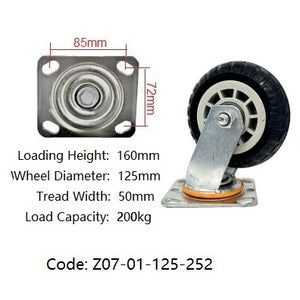 Ø125mm (5") Rubber Wheel Castors | 200KG capacity per castor