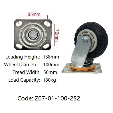 Ø100mm (4") Rubber Wheel Castors | 180KG capacity per castor