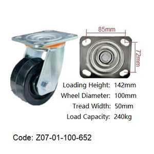 Ø100mm (4") High Temperature 150°C / Bakelite Synthetic Wheel Castors | 240KG capacity per castor