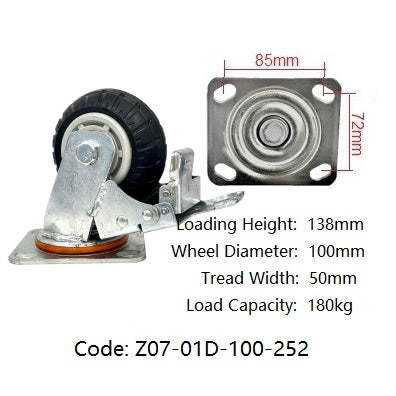 Ø100mm (4") Rubber Wheel Castors | 180KG capacity per castor