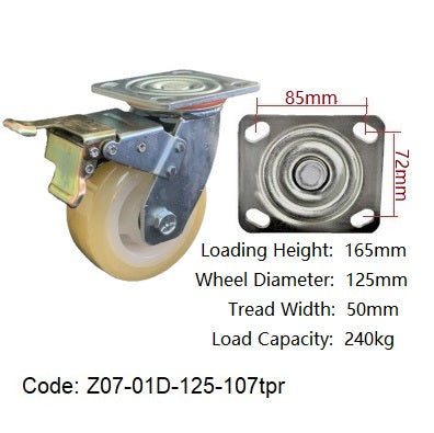 Ø125mm (5") Raw Thermoplastic Rubber (TPR) Wheel Castors | 240KG capacity per castor