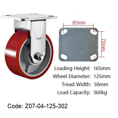 Ø125mm (5") Red Urethane on Cast Iron Wheel Castors  | 360KG capacity per castor