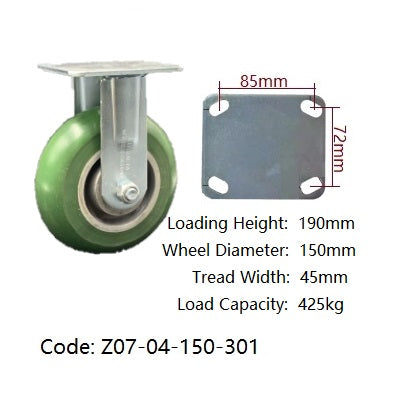 Ø150mm (6") Polyurethane (PU) on Aluminium Wheel Castors | 425KG capacity per castor