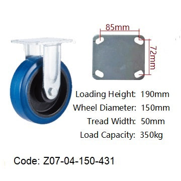 Ø150mm (6") Elastic Blue Rubber Wheel Castors | 350KG capacity per castor