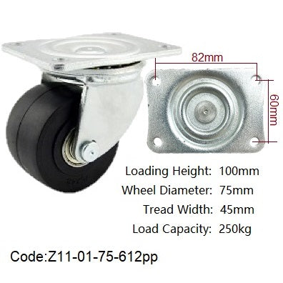 Ø75mm (3") Polypropylene (PP) Wheel Castors | 250KG capacity per castor